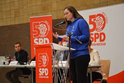Unsere GR'in Dominique Odar auf dem Kreisparteitag in Laudenbach.