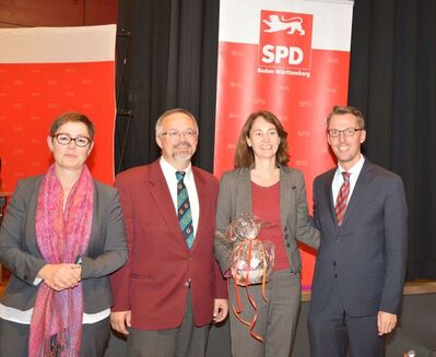 Andrea Schröder-Ritzrau, Thomas Funk, Katarina Barley und Lars Castellucci (Foto: A. Lucas)